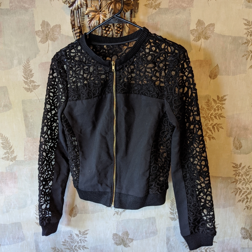 Guess Black Floral Lace bomber jacket